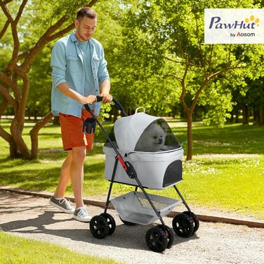 PawHut Візок для собак і котів 3 в 1, складний, до 4 кг, сірий