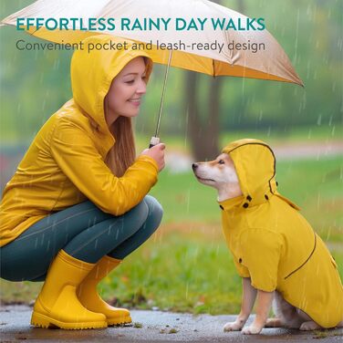 Дощовик для собак Navaris - водонепроникний дощовик для собак, зелений (M, жовтий)