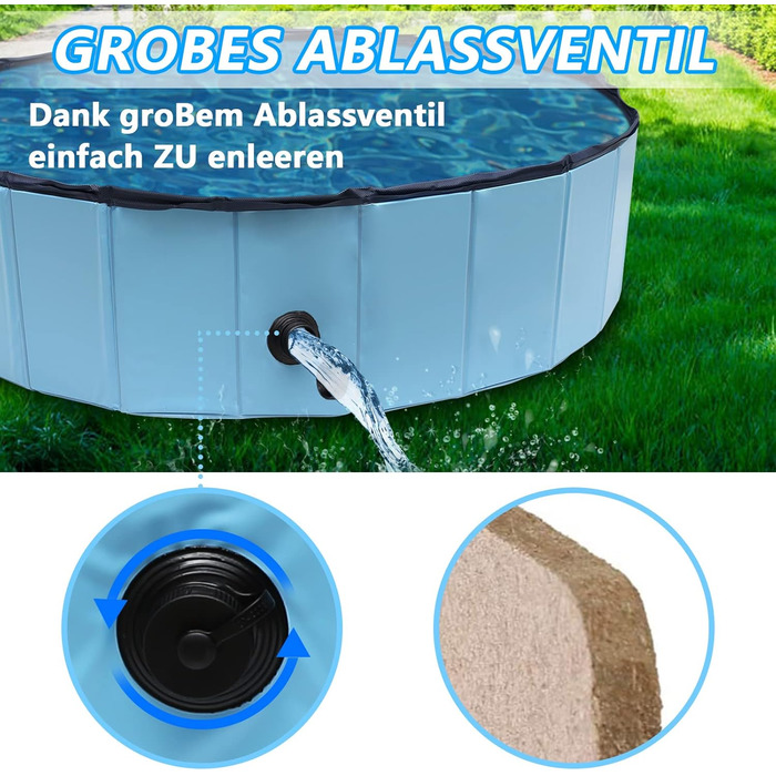 Складний басейн для собак Vigevee 160x30 см, з купальною щіткою та набором для ремонту, для малих і великих порід, синій