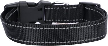 Нашийник для собак Türki XL чорного кольору з нейлону, з гравіюванням, світловідбиваючий, для великих, середніх та малих собак