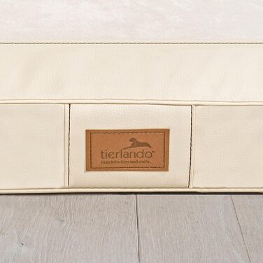 Ортопедичний лежак для собак Tierlando® Oscar VIP з екошкіри та велюру з віскоеластичною піною, антипрослизаючою основою, 100x80 см, колір: кремовий