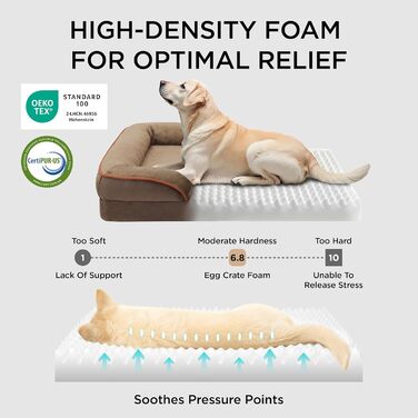 Ортопедичне ліжко для собак BEDSURE - 106x80 см. М'яке ліжко-софа для великих собак з ефектом пам'яті, антиковзаюче, миється