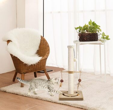 Котячий кігтеточильний стовпчик AUSCAT з інтерактивними іграшками, 63 см, бежевий