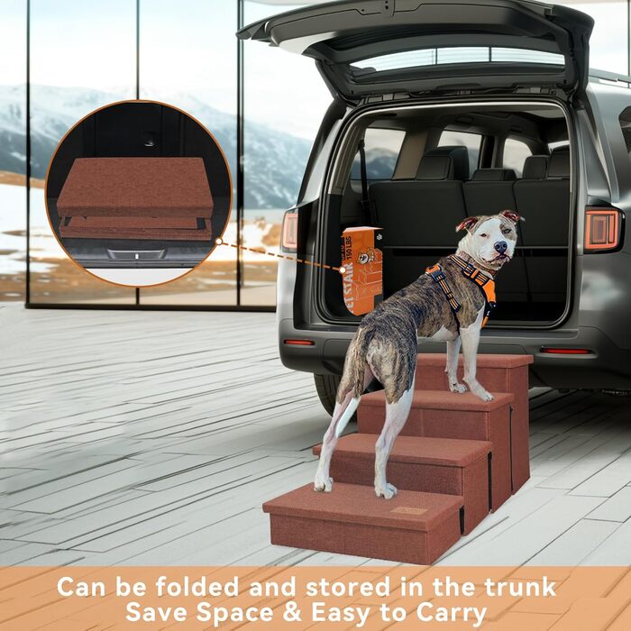 Сходинки для собак 4-х ступеневі, 58,4 см висота, для високих ліжок, вікон, складаються, коричневі, для маленьких, середніх та великих собак