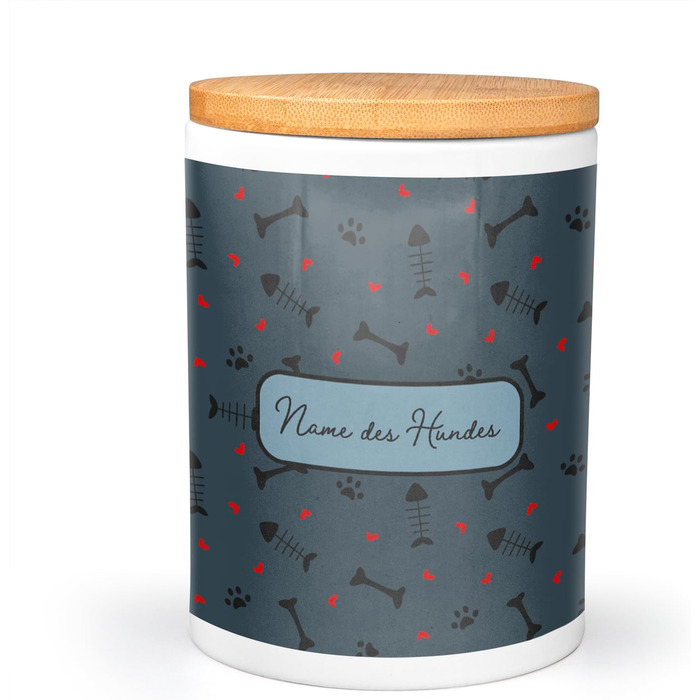 PICANOVA Набір мисок та контейнерів для корму для собак з іменем - Персоналізований набір у різдвяному дизайні - Керамічний набір мисок та контейнерів для собак як подарунковий набір для власників домашніх тварин - Дизайн Candy Bones (Набір Рибка та Кістк