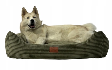Лежак для собак Leo4dog з вельвету, зі знімним чохлом для прання, колір Оливка, XL 115x90
