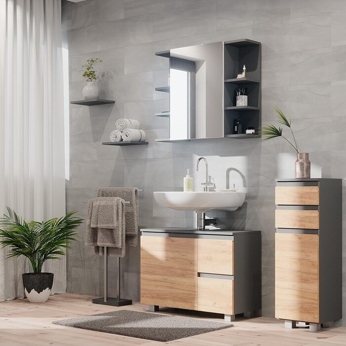 Шафа для ванної Vicco J-Shape, антрацит/дуб, 30x95 см