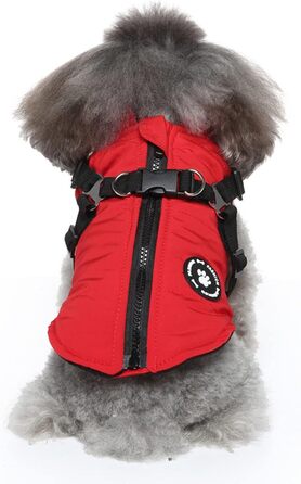 Тепла куртка для собак, жилет, повід, зимова куртка 2-в-1, без тяги, жилет для собак, повід, комплект, куртка для цуценят, маленьких та середніх собак, червона, розмір M