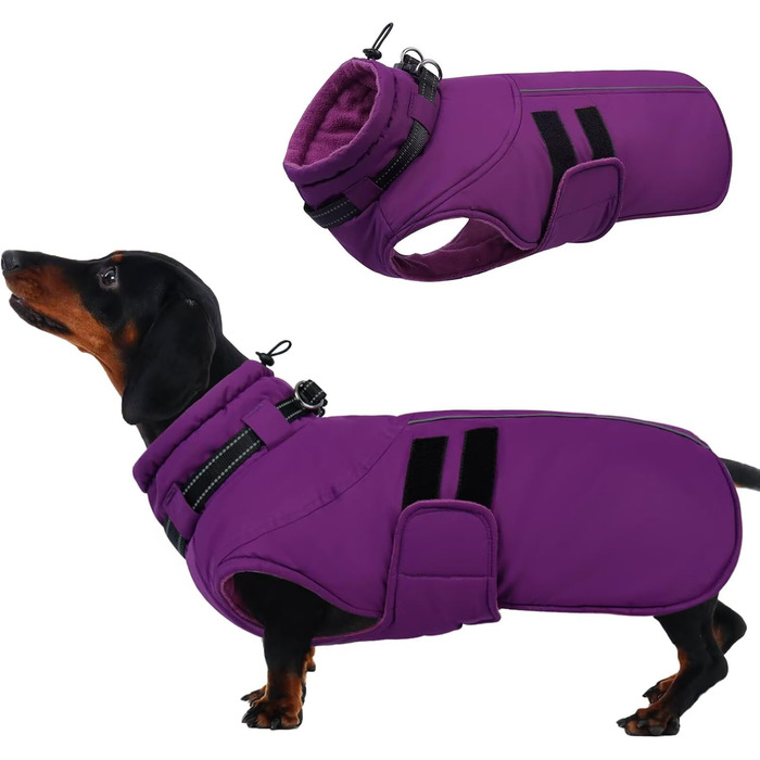 Зимова куртка для собак IECOii, тепла, водонепроникна, регульована, з відбиваючими елементами, фіолетового кольору, розмір M