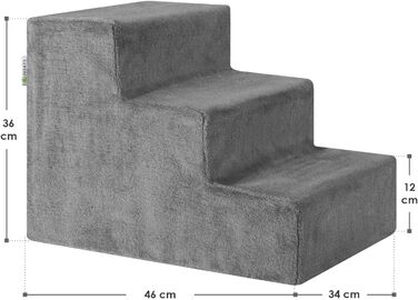 Сходинка для собак та котів Juskys - 3 сходинки, плюшевий знімний чохол, сірого кольору. Підходить для ліжка, дивана, софи та авто