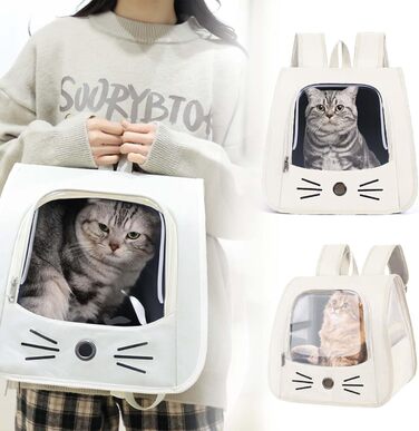 Транспортувальна сумка-рюкзак для котів та дрібних тварин, сіра та біла