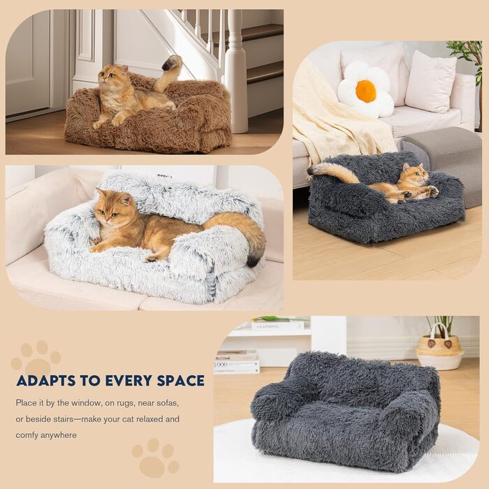 М'яке ліжко для котів Avont Flauschig, знімний та пральний чохол, диванчик для котів та маленьких собак - сірий