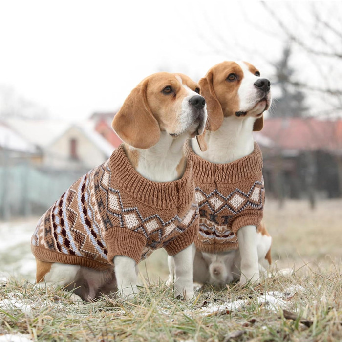 Теплий пуловер для собак - Boho стиль, різдвяний, з отвором для повідка, для чихуахуа, йоркширського тер'єра, джек-рассела, XS, колір кава