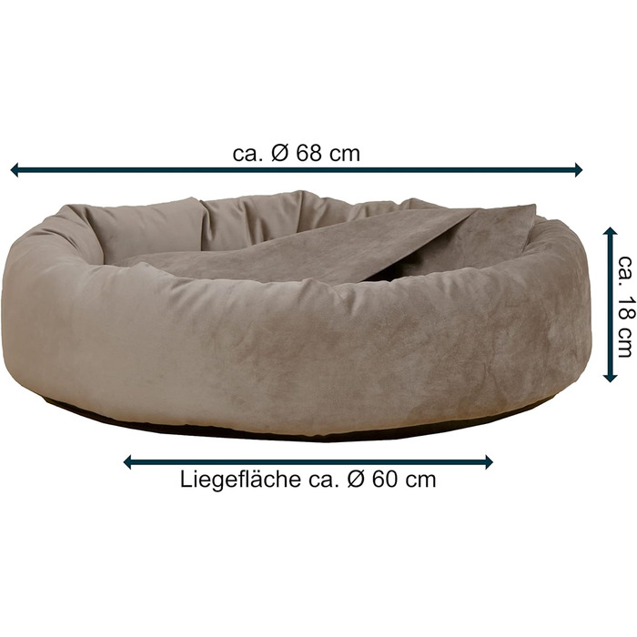 Килимок для собак Luxus Denver | гігієнічний, миючий | розмір M (для маленьких та середніх собак) | затишна печерка з пакетиками для збору відходів | оксамит, пудровий | діаметр 68 см