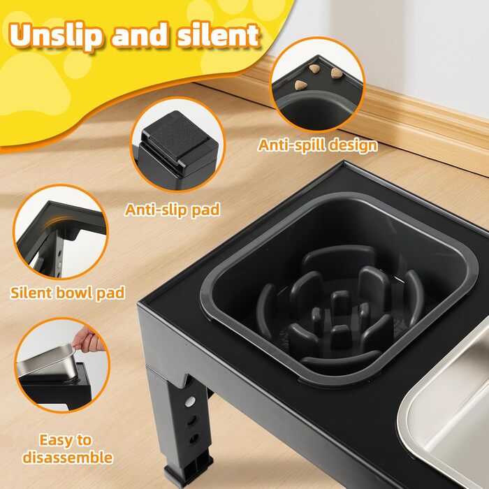 Підвищена годівниця для собак, регульована висота, великі породи - 1400 мл, миска з нержавіючої сталі & 1100 мл миска протиковзаюча, туристична миска та підкладка - годівниця з протиковзким покриттям для середніх/великих собак
