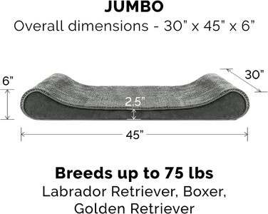 Ортопедичне ліжко для собак Furhaven, великі породи, до 34 кг, знімний водонепроникний чохол, Minky Plüsch & Samt, сірий колір, розмір Jumbo/XL (114 x 76 x 15 см)