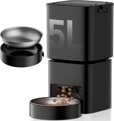 Автомат для годування котів та собак, 5л, чорний. Інтелектуальний диспенсер з програмуванням до 10 прийомів їжі на день