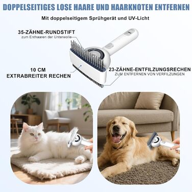 Двостороння щітка для підшерстка та парова щітка для собак та котів з 2 рівнями розпилення, широка розпушувальна щітка для довгошерстих тварин з ковтунами, інструмент для догляду та масажу