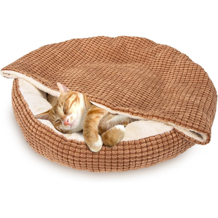 Квіткове ліжко для котів та маленьких собак Nobleza, кругле, миється, 65x58x16 см, коричневе
