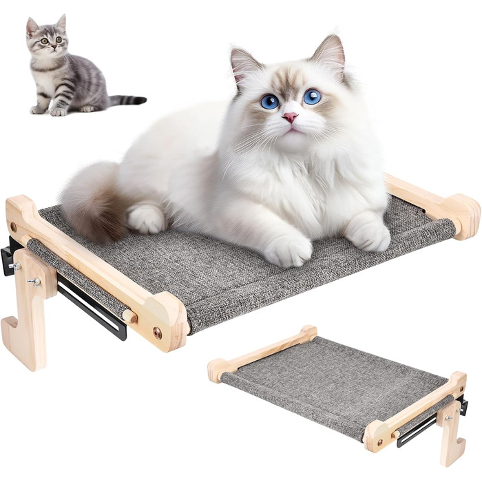 Кігтечка-ліжко для котів на підвіконня, 45x36 см, міцна дерев'яна платформа, з тканиною, для сну та сонячних ванн