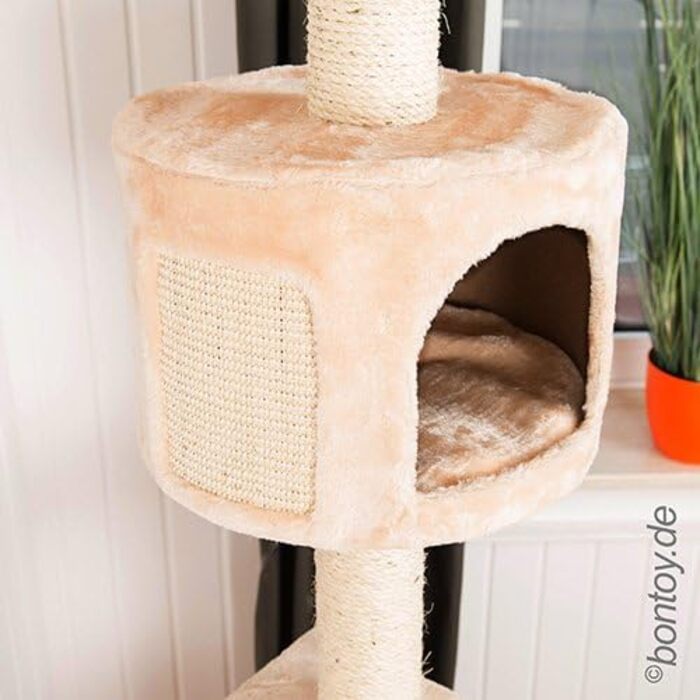 Котячий драпак Pascha, до стелі, 3 рівні, кремовий, 240-260 см, стовпи з сизалю 9 см