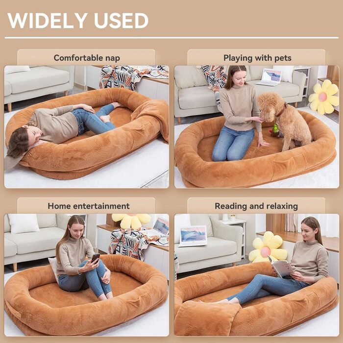 Ліжко для собак великих порід, 160 x 93 x 27.9 см, з піднятим м'яким бортиком, знімним чохлом, водонепроникним вкладишем та додатковою ковдрою. Миється, розкішне, пухнасте ліжко для комфортного сну.