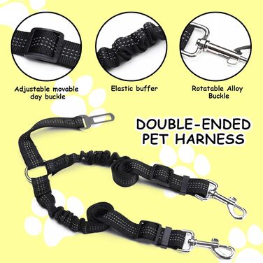 Авторемень для собак у машину, еластичний двосторонній, регульований (чорний)