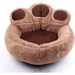 Кругле ліжко для собак FANSU з м'якого плюшу, антиковзаюча база, ліжко для котів з дизайном лапки ведмедя, розмір та колір обираються (Хакі, L)