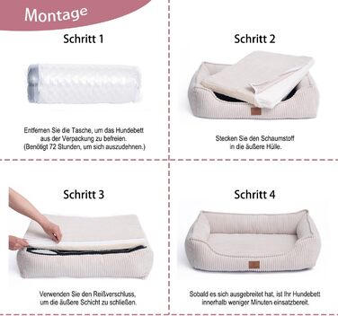 Ортопедичне собаче ліжко з корду, миється, з водонепроникним внутрішнім чохлом, для великих та середніх собак, бежеве (L)