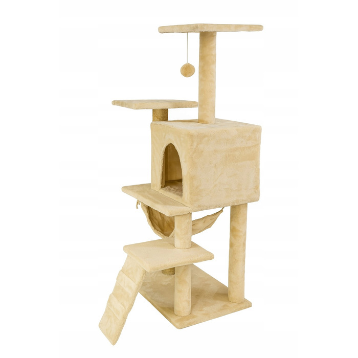 Багатоярусна кігтеточка Pet HOBBY бежева, 101-160 см, з будиночком та гамаком