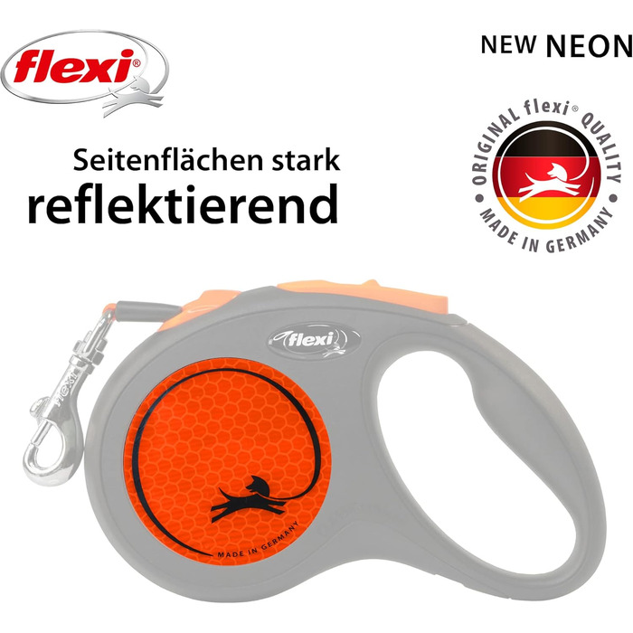 Висувна обплітальна повідка для собак FLEXI New Comfort, 5 м, розмір M, рожева (чорний/неоновий помаранчевий)