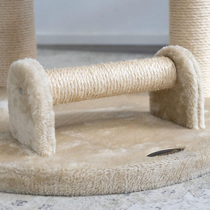 Велика кремова когтеточка для котів HAPPYPET 181 см – стійке дерево з товстими стовпами 11 см, будиночком, ігровим тунелем, великими лежанками та канатом