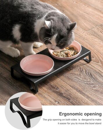 Керамічні миски для котів та собак, рожеві, 12,7 см, 2 миски + металевий підставник, для сухого та вологого корму