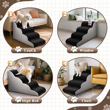 Східці для собак та котів JUOIFIP, 4 сходинки, для маленьких порід, з губчастою поверхнею, чорного кольору