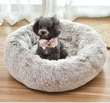 Крісло-гніздо для кота/собаки Donut, затишне ліжко для домашніх тварин з м'якою оббивкою, кругле, плюшеве, 60 см, світло-коричневе