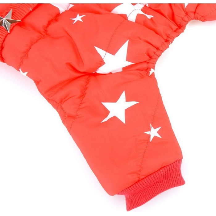 Зуена Зимовий теплий костюм для собак з капюшоном, флісовою підкладкою та зірковим поясом. Водонепроникний костюм для собак, теплий одяг для собак, худі, комбінезон для котів, цуценят, чихуахуа. Розмір L (спинка 30 см, груди 42 см), червоний