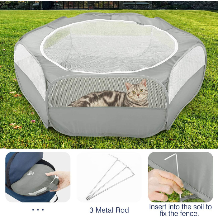 Pawaboo: Переносне вольєр для дрібних тварин - кроликів, котів, собак, хом'яків. Сітчаста переносна клітка з водонепроникним дном та блискавкою - сірого кольору