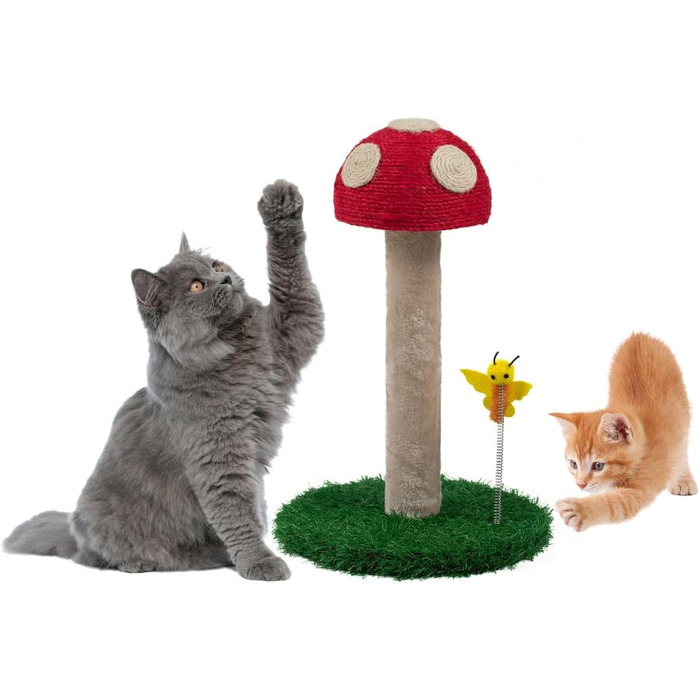 Котячий когтетоп Kratzbaum з мотивом грибів - когтетоп для котів 45 см з трьома текстурами, когтетоп-стійка, когтетоп з товстої тканини, котячі меблі, котячий когтетоп