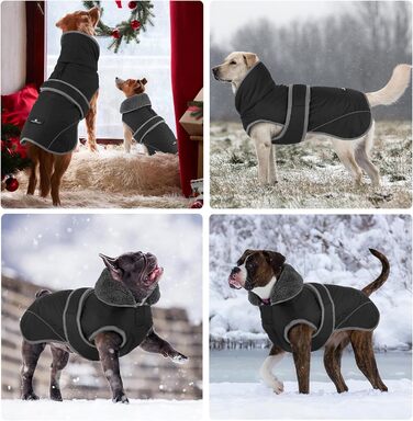 Зимовий теплий одяг для собак Dogchee: куртка з флісовим коміром, тепла та зручна, для малих, середніх та великих собак, чорна, розмір XXL (обхват грудей 78-100 см, довжина спини 61 см)