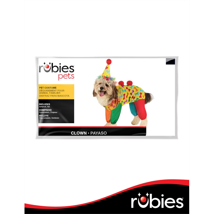 Костюм клоуна для домашніх тварин Rubies, XL: комбінезон, капелюх, рюкзак для свят та Хелловіну