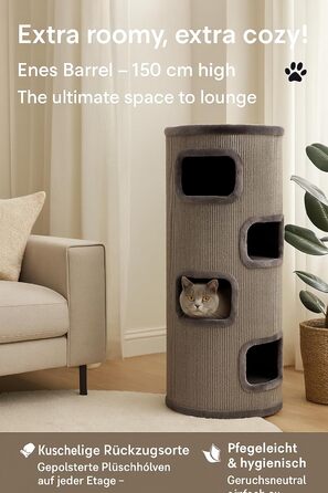 Драпак для котів Flamingo Enes S сірого кольору, 56 см, діаметр 42 см, сизаль та плюш