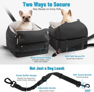 Автокрісло для собак EASTBLUE Medium, чорний/сірий, для собак до 15.9 кг, з пам'яті піною, безпечним ременем та 2 подушками