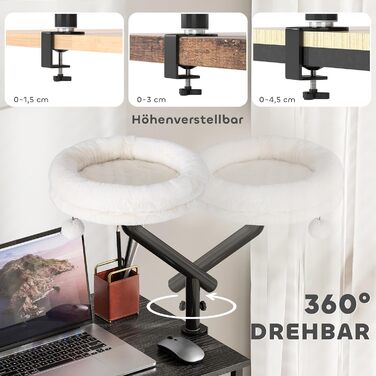 Ліжко-стіл для котів PawHut з обертанням на 360°, регульованою висотою, знімним та пральним покриттям, для котів до 6 кг, для дому та офісу, кремово-білий