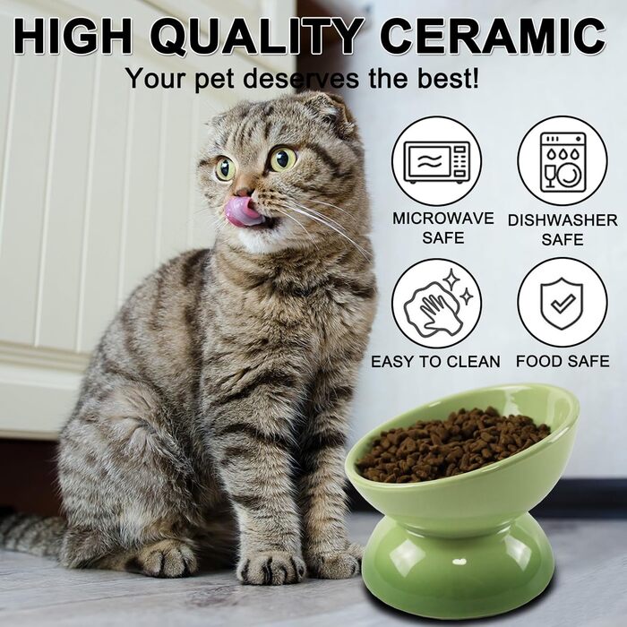 Підвищений годівниця для котів з кераміки, нахилений миска для води або корму, порцеляна, без стресу, запобігання зворотному потоку, придатний для миття в посудомийній машині та мікрохвильовій печі, лаванда (перехід кольору зелений)