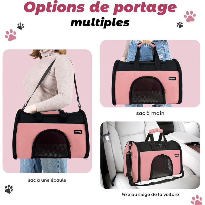 Транспортна сумка для котів та собак, дихаюча та складна, переноска для котів з регульованим плечовим ременем, знімна плюшева підстилка (рожева, S)