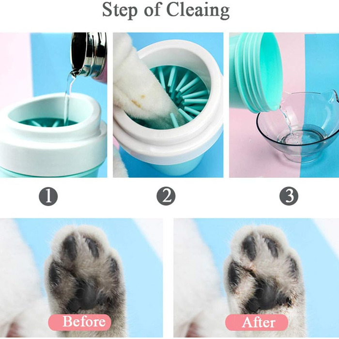 Очисник лап для собак та котів: мийка лап з м'якою силіконовою щіткою, рожевого кольору