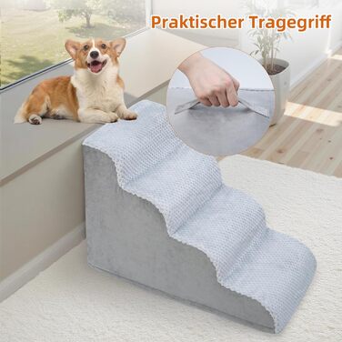 Східці для собак KSIIA - 3 сходинки, 40 см, для маленьких собак та котів. Зручна пандус для ліжка, дивану, софи та авто. Розміри: 40x57x40 см, сірий колір