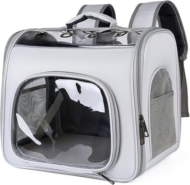 Рюкзак для кота Galatée з фронтальною відкриваемою конструкцією, сірий. Дихаючий рюкзак для вигулу собак та котів, для подорожей та прогулянок.