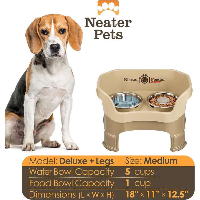 Neater Feeder Deluxe для середніх собак, миска Slow Feed 1 скл, поїлка з нерж. сталі 5 скл, регульована висота, піднята, захист від розливу, антиковзка
