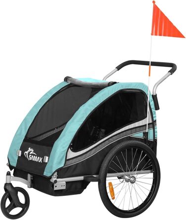 SAMAX Fahrradanhänger Jogger 2in1: Дитячий велопричіп-коляска 2в1, 360° обертання, для 2 дітей - Black Edition Turquoise